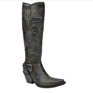 Corral Whip Stitch Charcoal Grey/Black Leather Boots -9.5